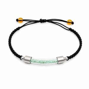 Gouden Driehoek armband met zwart gevlochten koord en edelstenen