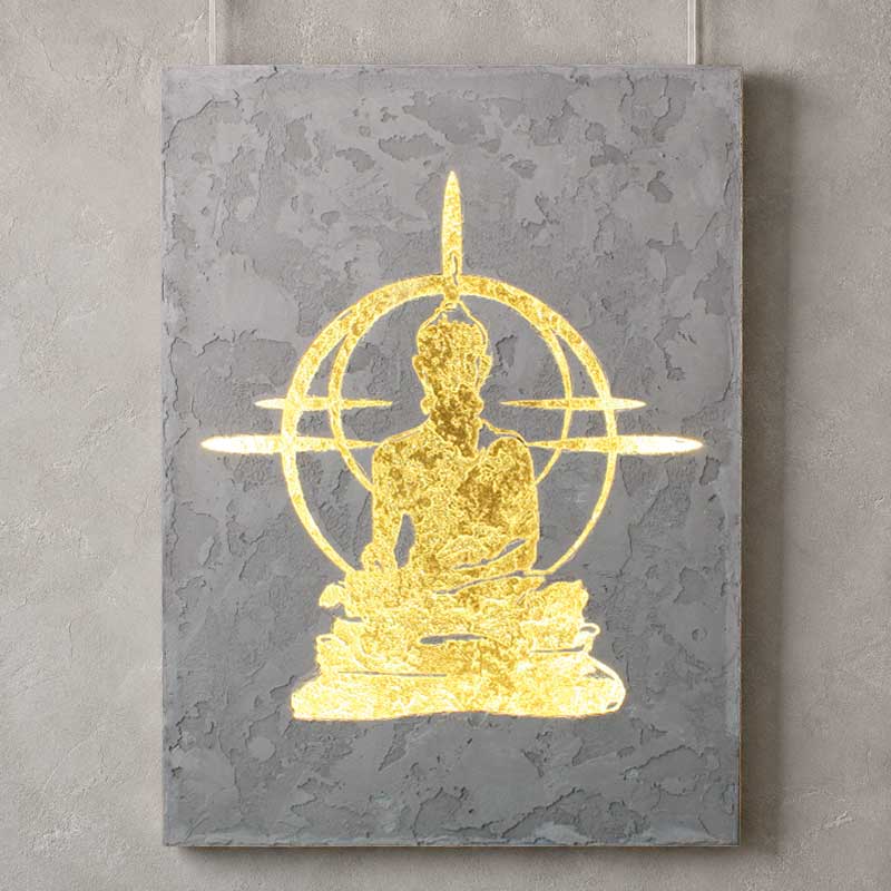 Boeddha Beton schilderij met warme verlichting
