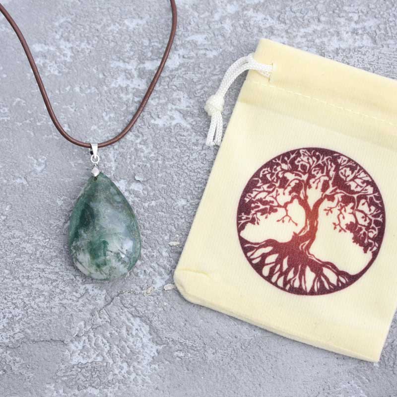 Halsketting met groene agaat halsketting met Plant a Tree geschenkzakje