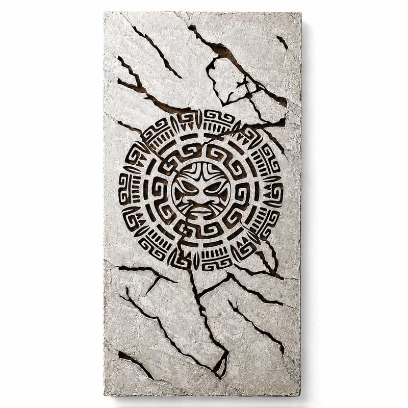 Maya beton schilderij met uitgesneden Maya-motief