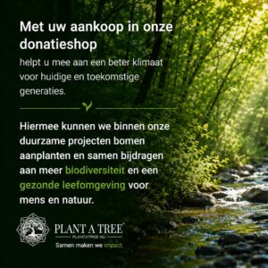 Met uw aankoop in de Plant a Tree donatieshop draagt u bij aan bomen, natuurherstel en biodiversiteit.