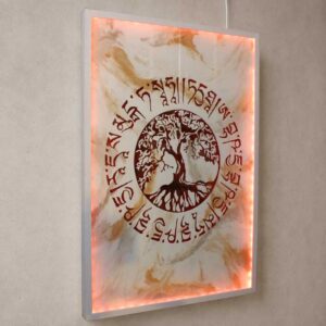 Tree of Life beton schilderij met warme verlichting – zijaanzicht