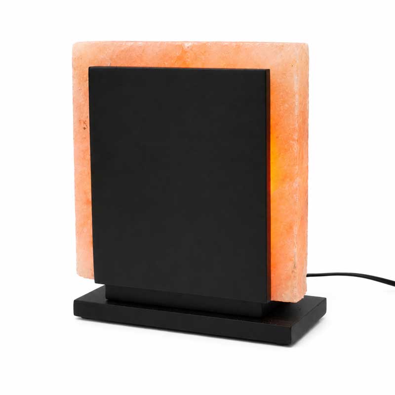 Zoutlamp Sylvestris zwart met verlicht natuurlijk zoutkristal