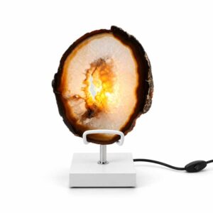 Agaat Lamp Aurelia met warme verlichting op witte standaard