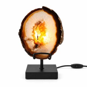 Agaat Lamp Aurelia met warme verlichting op zwarte standaard
