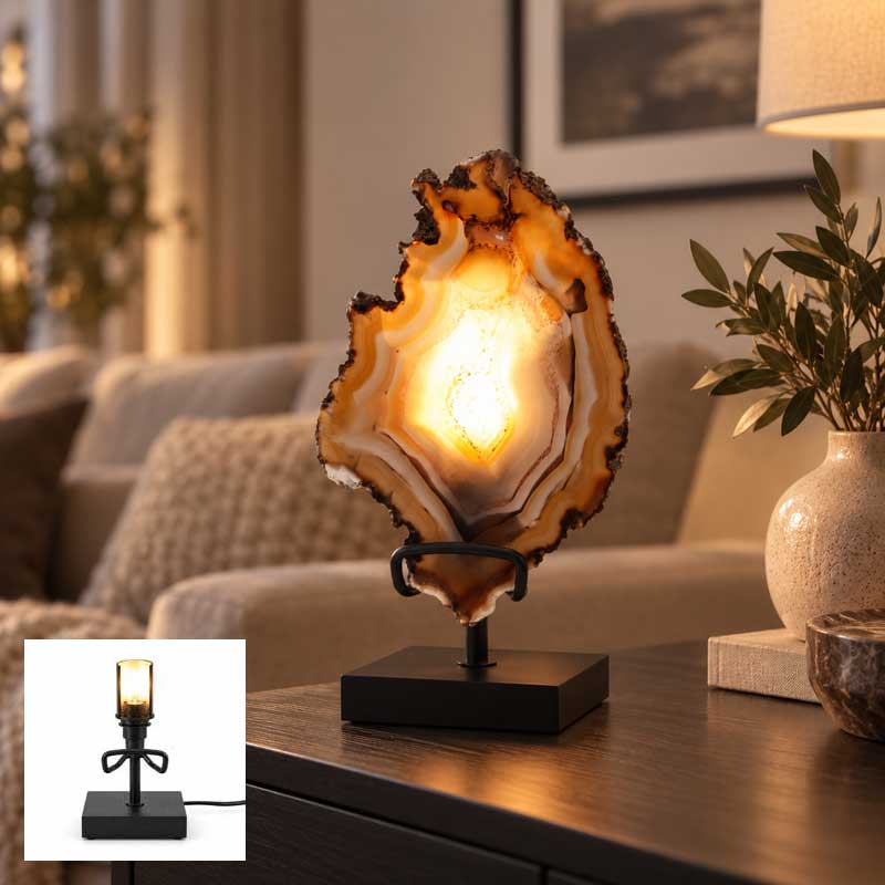 Agaat Lamp Mirage sfeervol verlicht in warm modern interieur