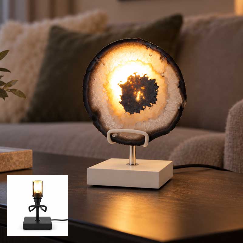 Agaat Lamp Orbit sfeervol verlicht in warm modern interieur