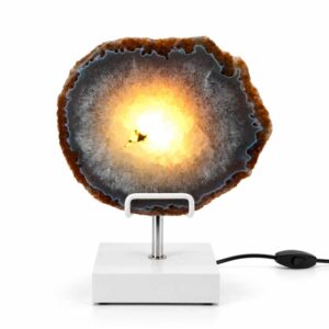 Agaat lamp Solaris met warme verlichting op witte standaard