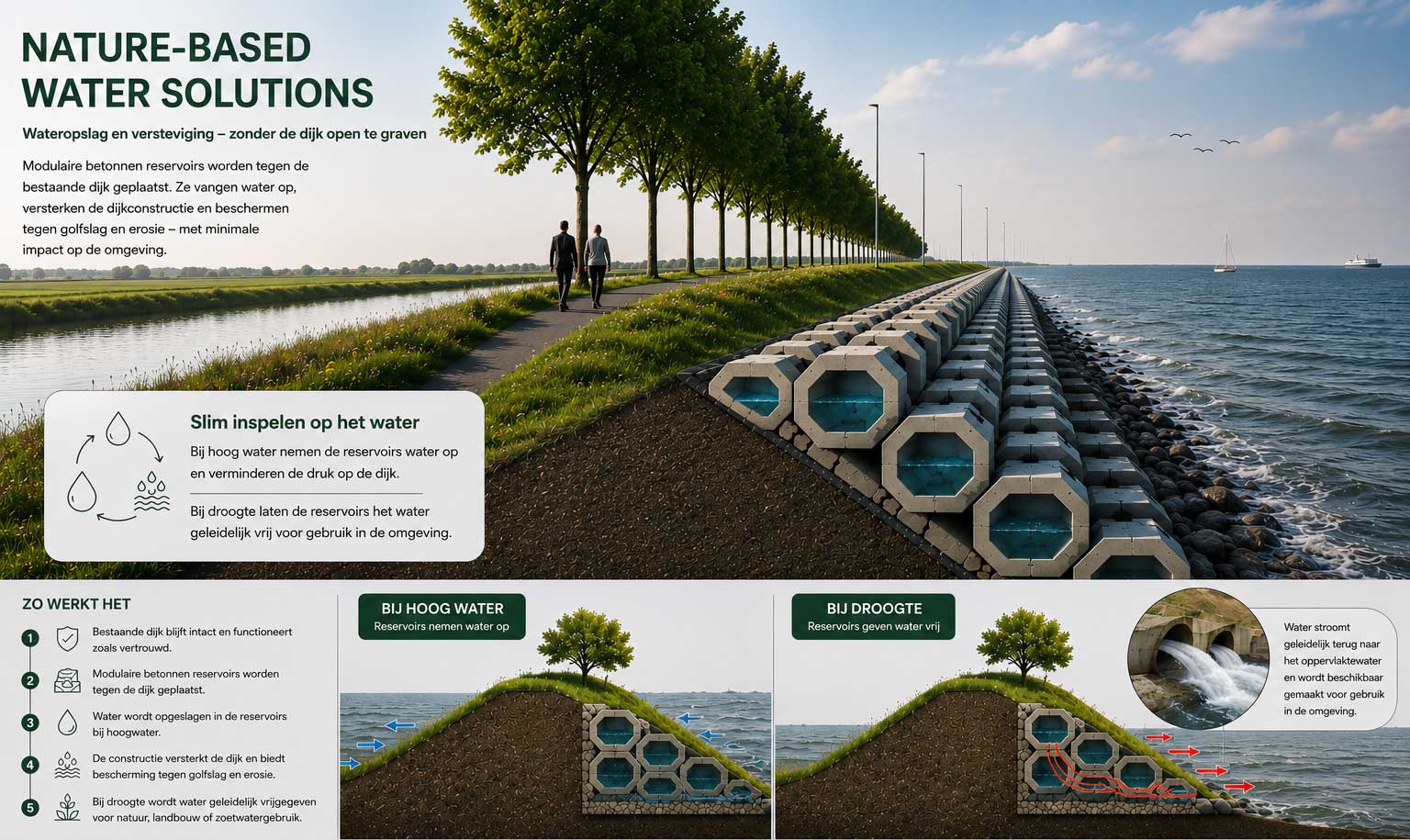 Nature-Based Water Solutions studieconcept voor wateropslag bij dijken