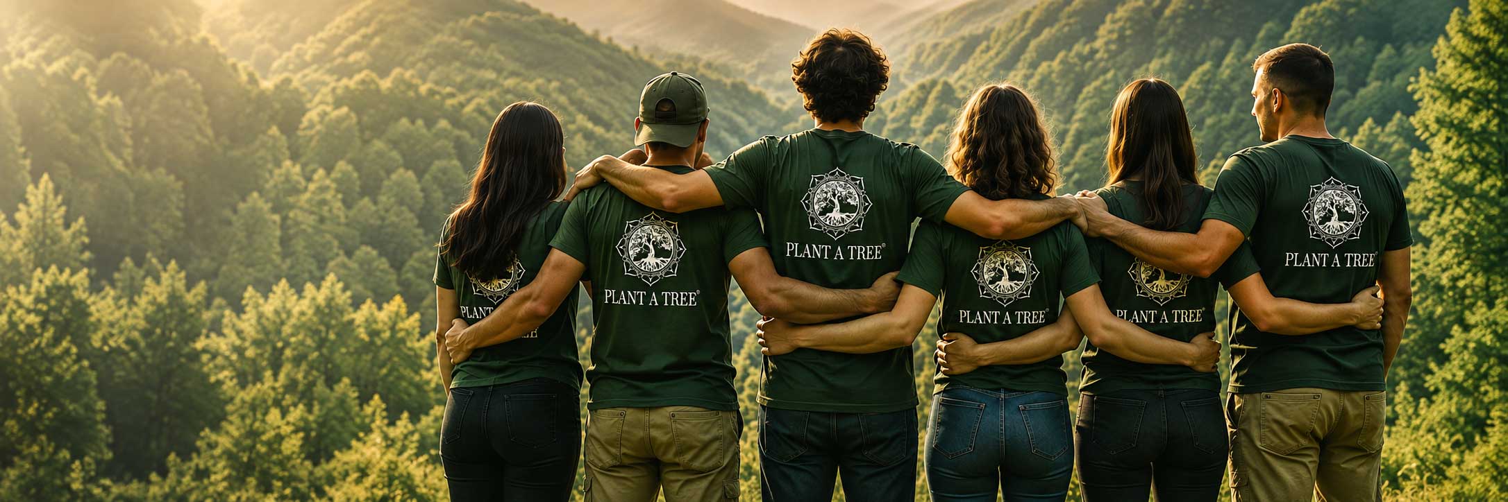 Team van Stichting Plant a Tree samen in een groene bosrijke omgeving