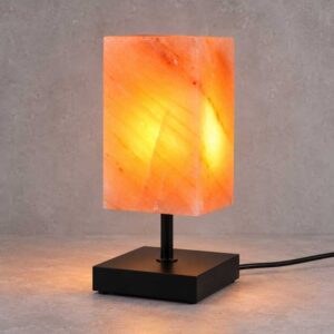 Zoutlamp Aspen met zwart onderstel en verlicht natuurlijk zoutkristal