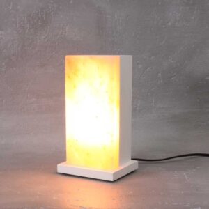 Witte Zoutlamp Cypress met warm verlicht zoutkristal en moderne witte voet
