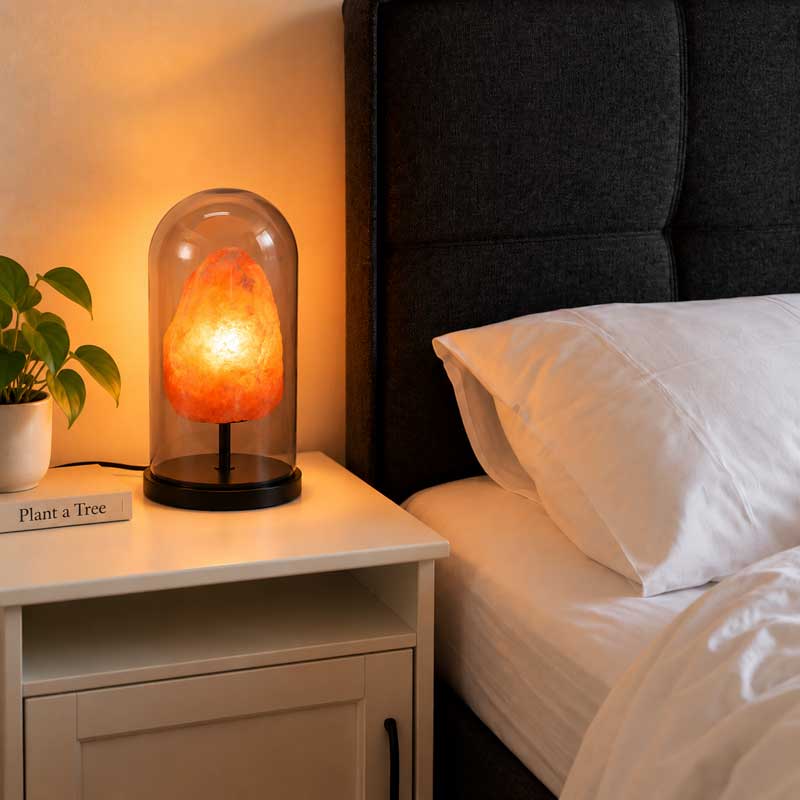 Zoutlamp Aurora – sfeerverlichting met zwarte voet