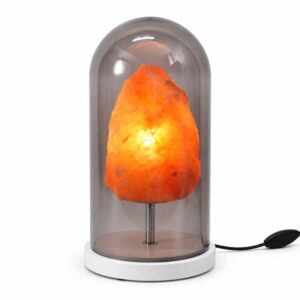 Zoutlamp Aurora onder glazen stolp met witte voet – Plant a Tree