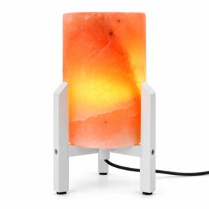Zoutlamp Redwood met cilindervormig zoutkristal en witte moderne standaard