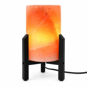 Zoutlamp Redwood met cilindervormig zoutkristal en zwarte moderne standaard