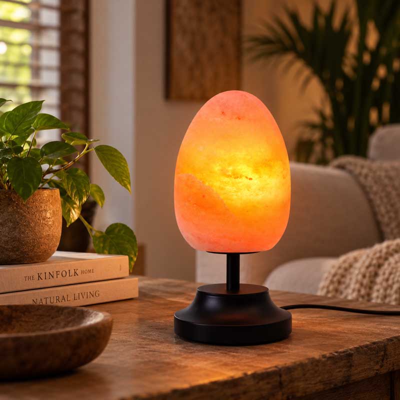 Zoutlamp Maple met warme verlichting in sfeervol natuurlijk interieur