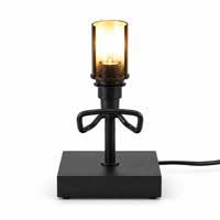 Zwarte lampstandaard met verlichte LED-lamp, vierkante voet en zwart snoer met schakelaar voor Plant a Tree mineraallampen.